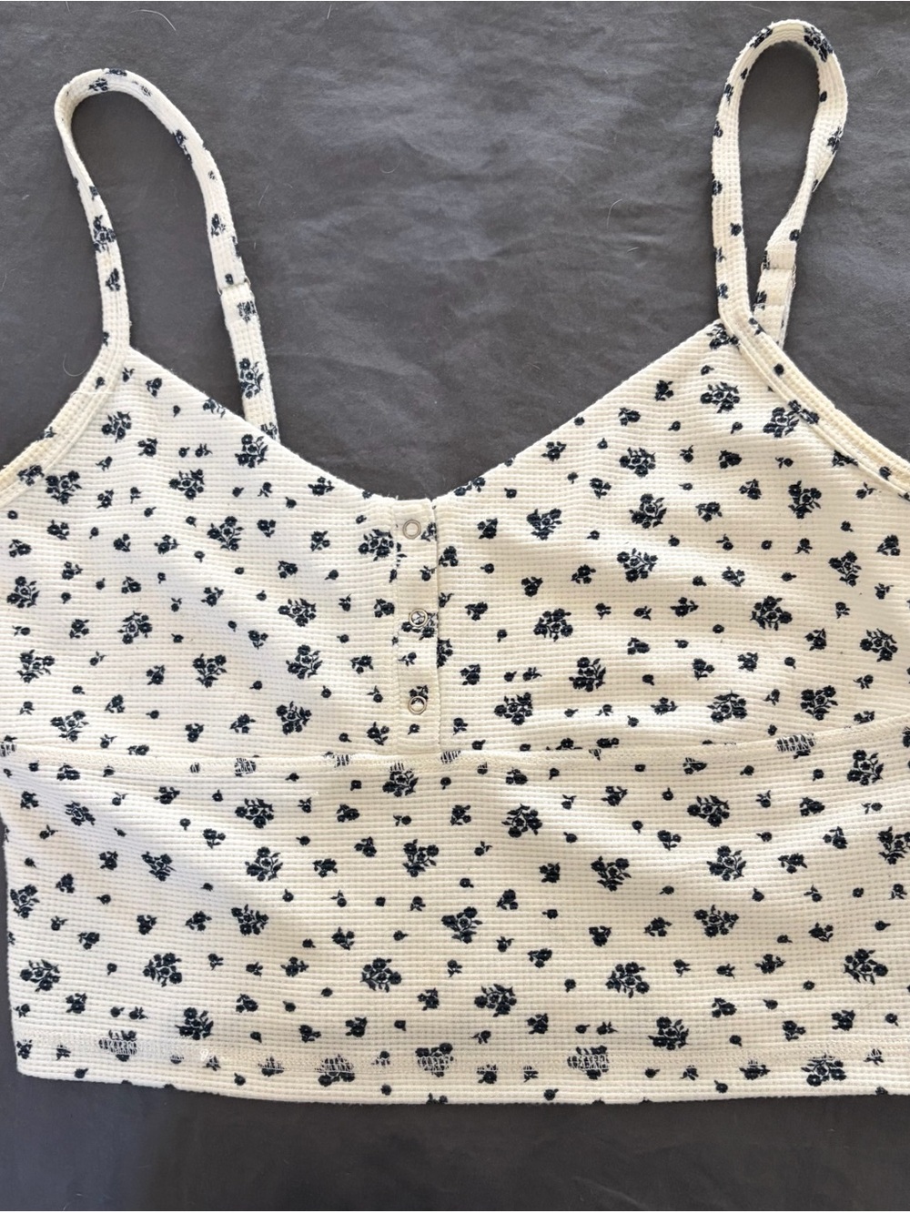 Garage Cream Ribbed Floral Crop Cami with Black Print